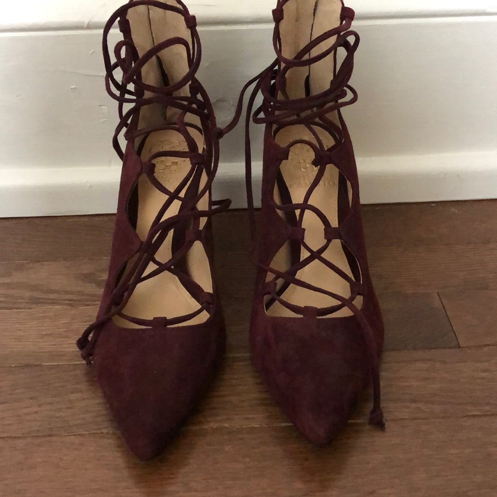 Vince Camuto Wine Suede lace-up heels